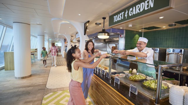 IC, Icon of the Seas, Mom and daughter ordering sandwiches at Toast & Garden in AquaDome Market, casual dining,