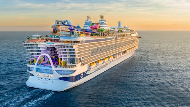 Ship sailing in open water, the Icon of the Seas.