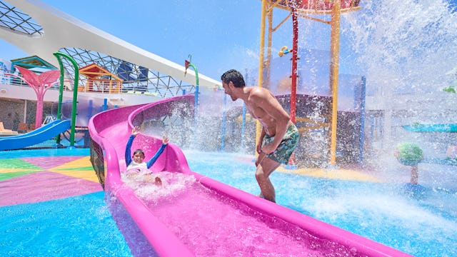 Having fun at the many waterslides at Splashaway Bay on Icon of the Seas.