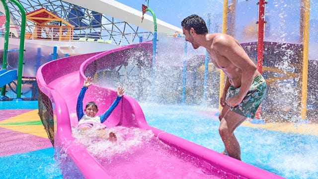 Having fun at the many waterslides at Splashaway Bay on Icon of the Seas.